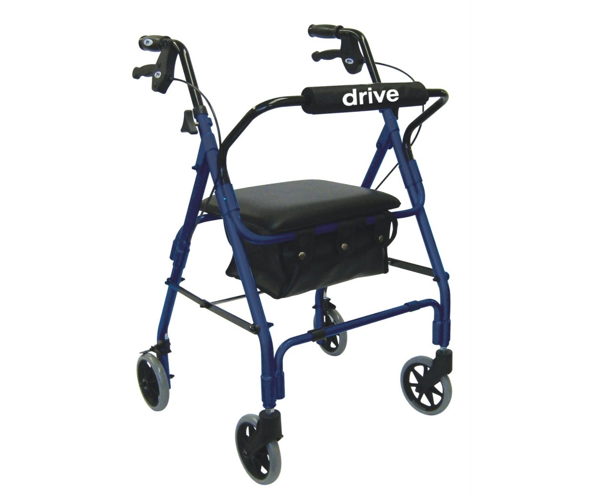 Drive Medical Lever Brake 4 Wheel Aluminum Rollator with Various Seating Option Padded