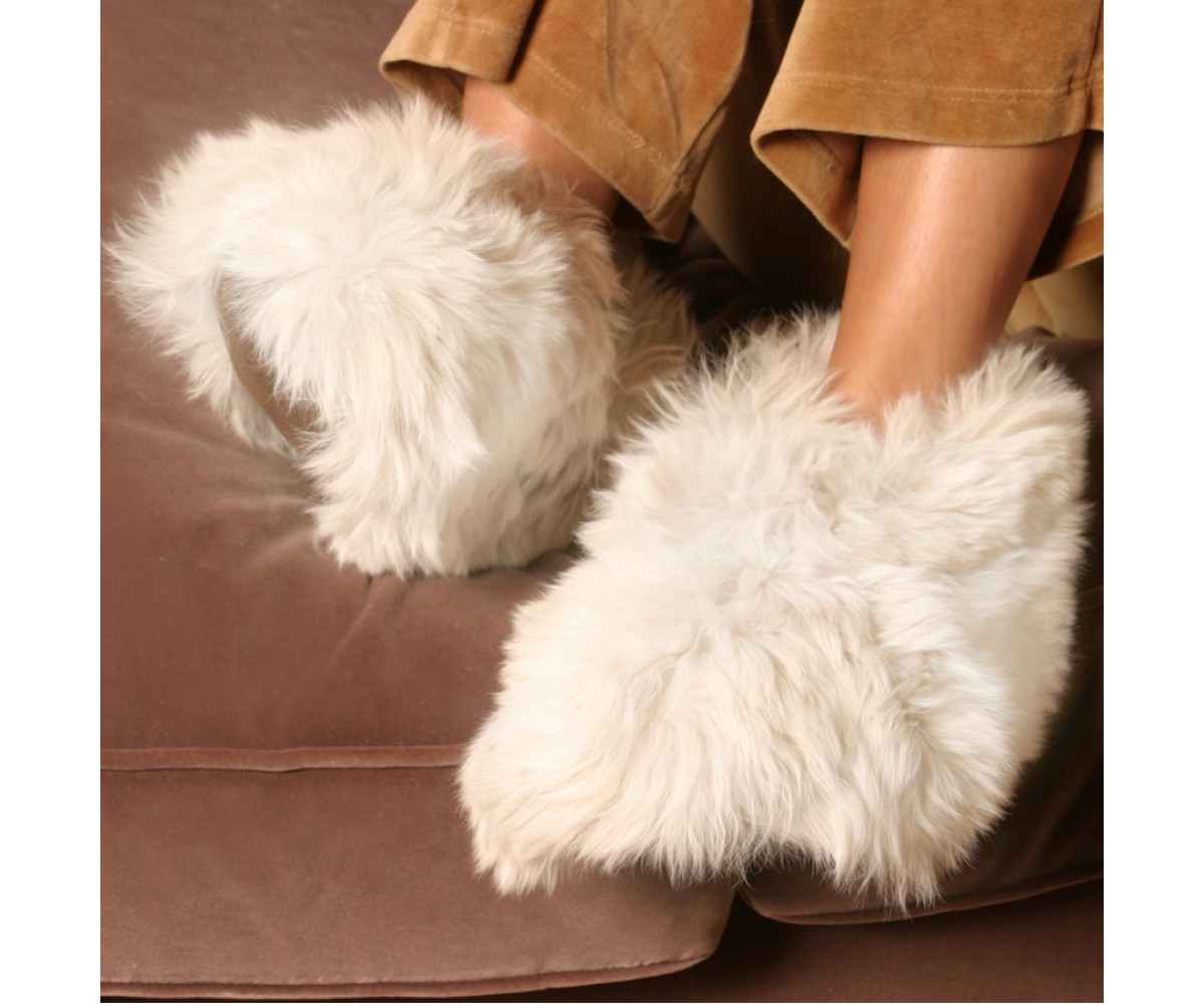DeluxeComfort Alpaca Slippers Large White