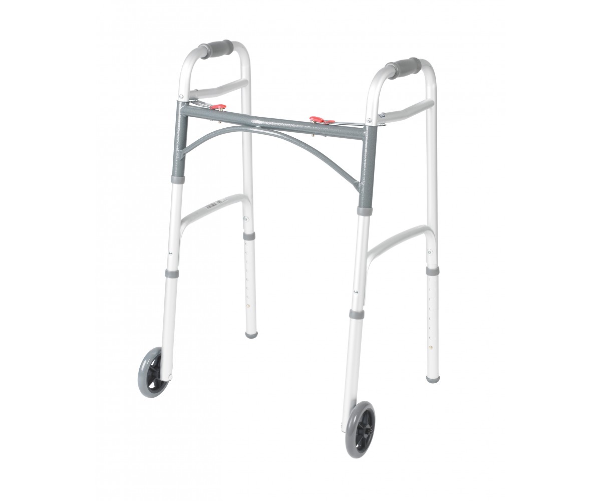 Deluxe Two Button Folding Walker with 5" Wheels