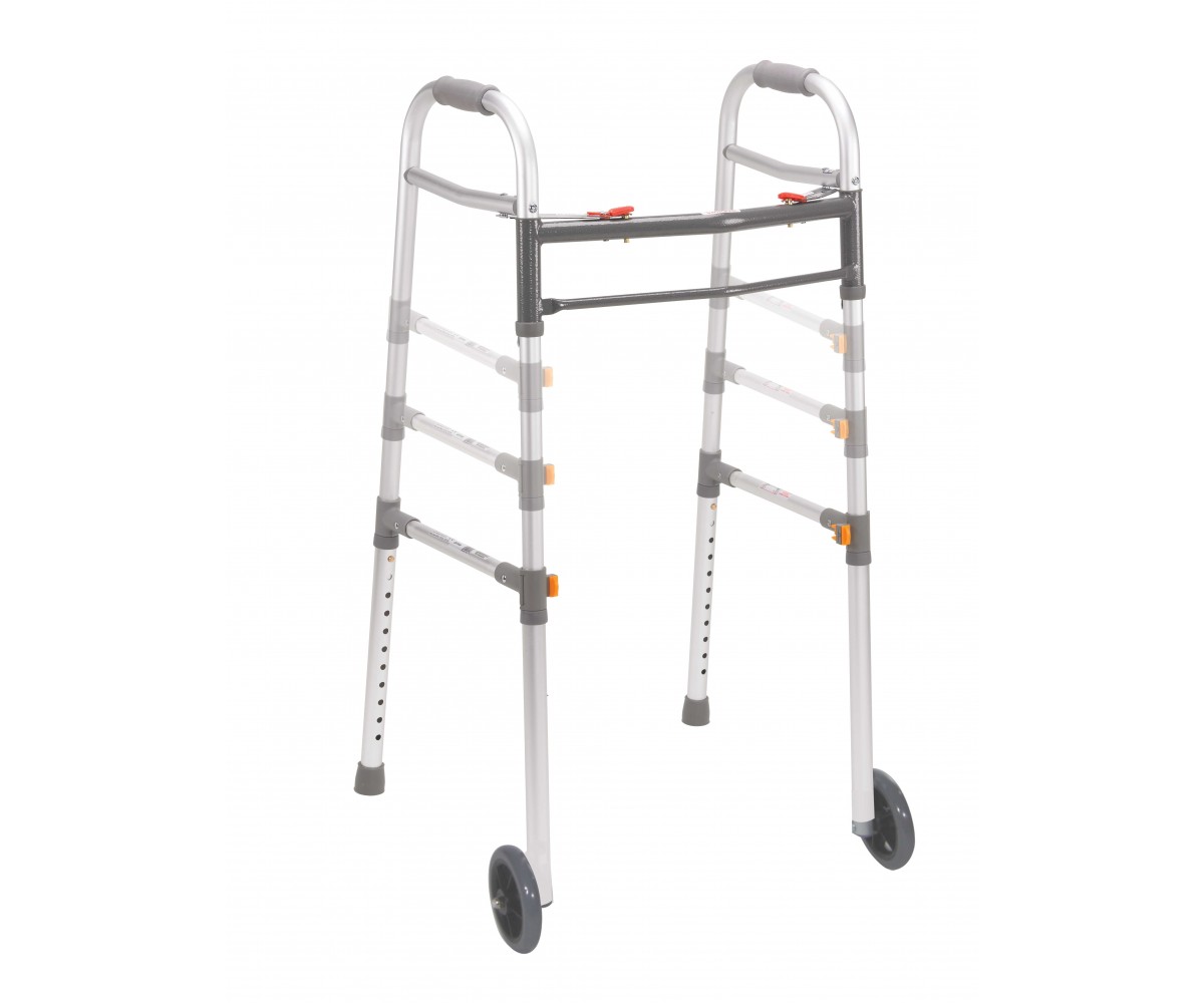 Two Button Folding Universal Walker with 5" Wheels
