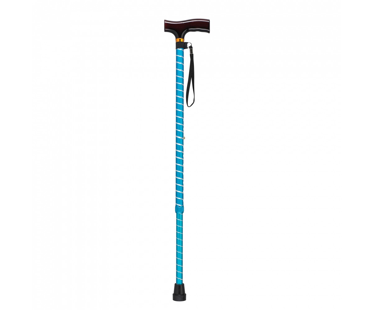 Adjustable Lightweight Blue Twist "T" Handle Cane with Wrist Strap