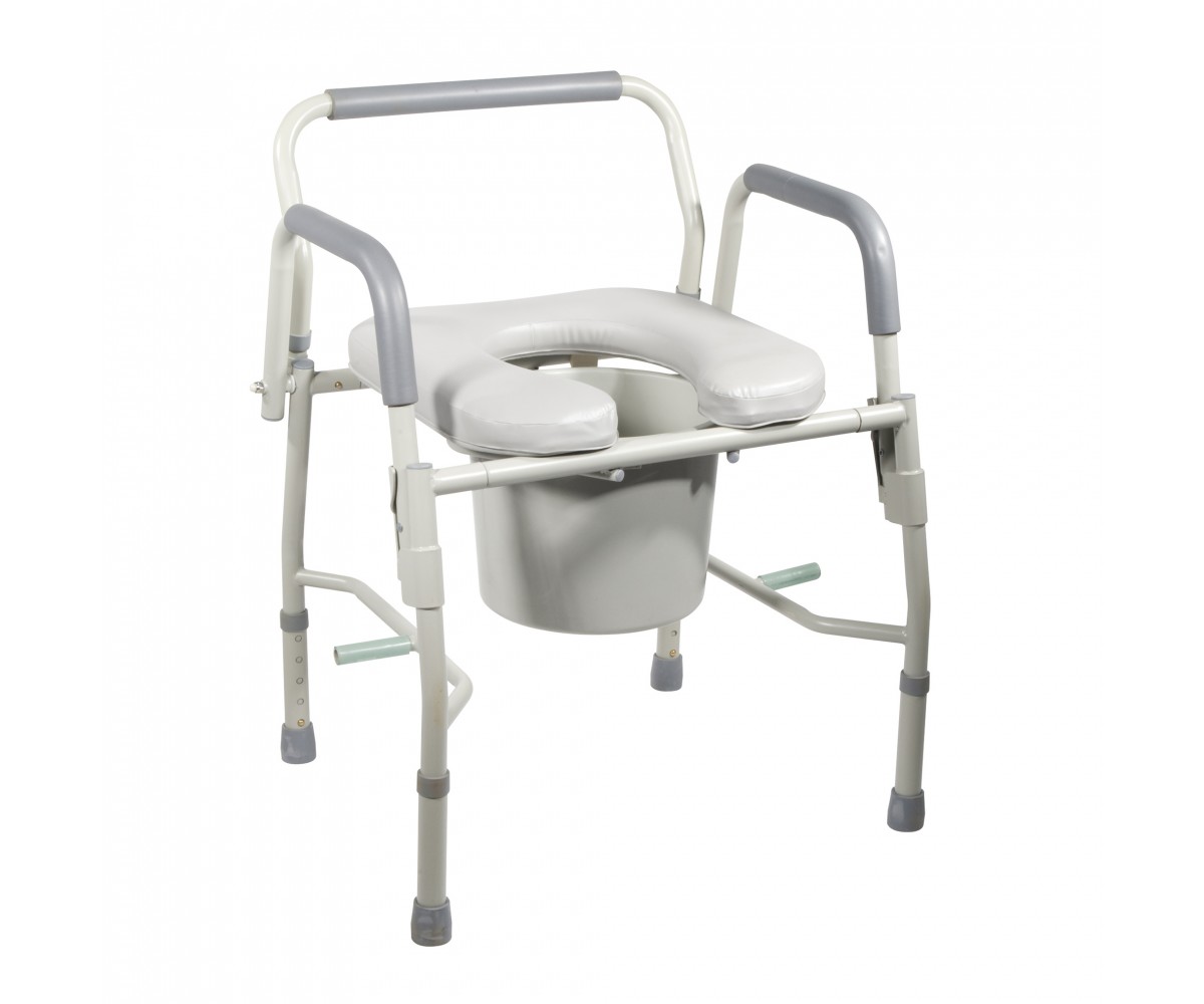 Steel Drop Arm Bedside Commode with Padded Seat & Arms