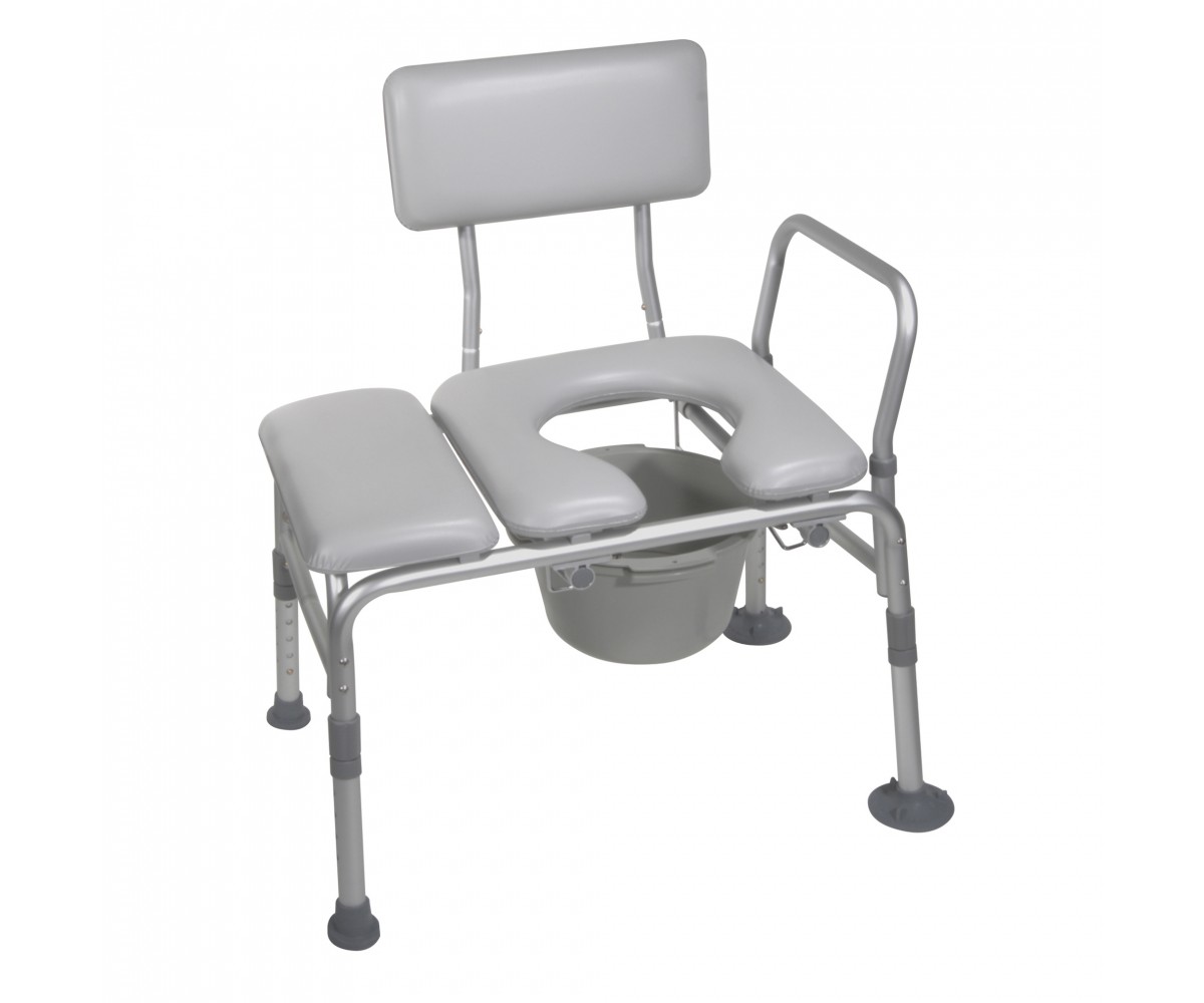 Padded Seat Transfer Bench with Commode Opening