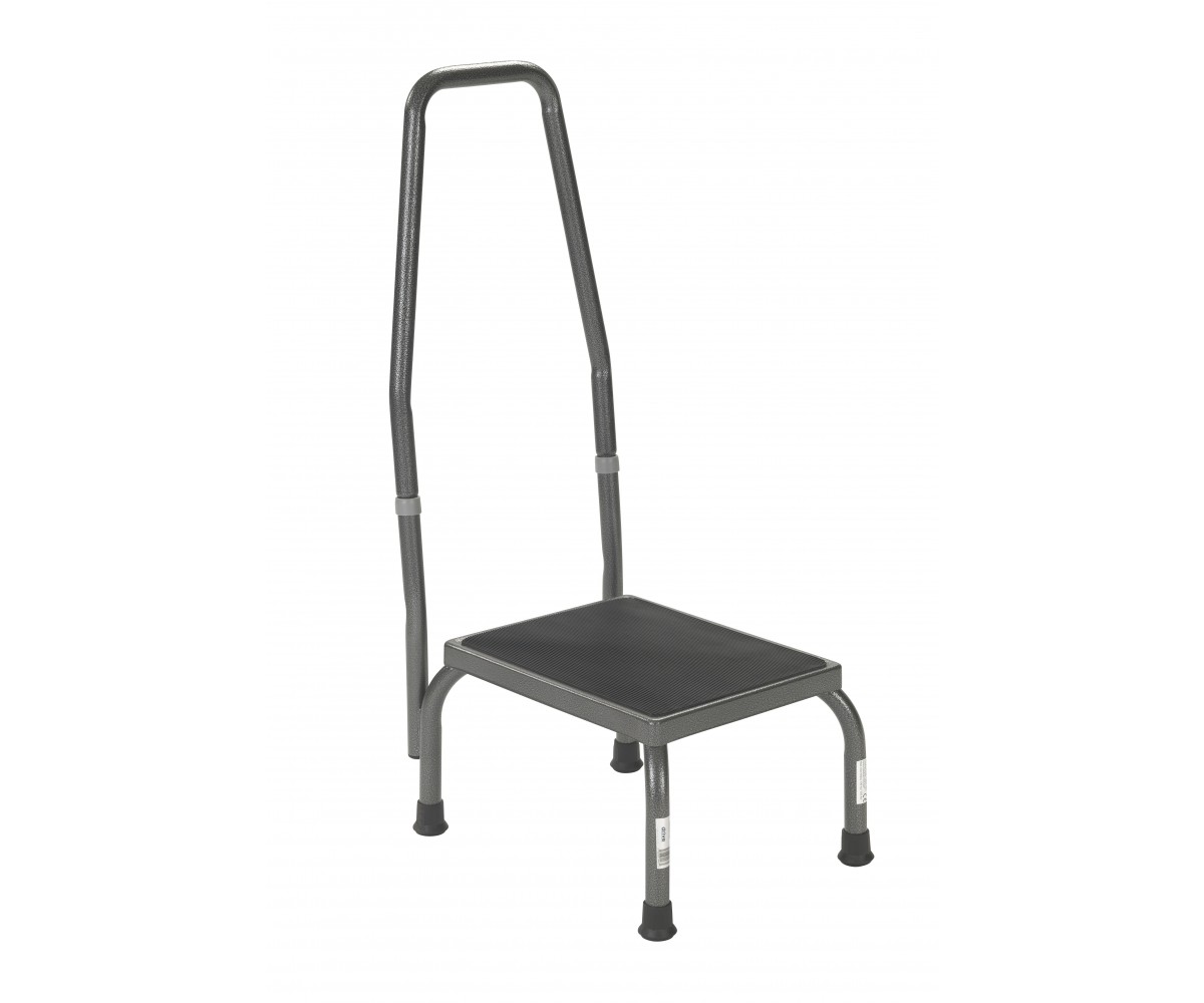Footstool with Non Skid Rubber Platform and Handrail