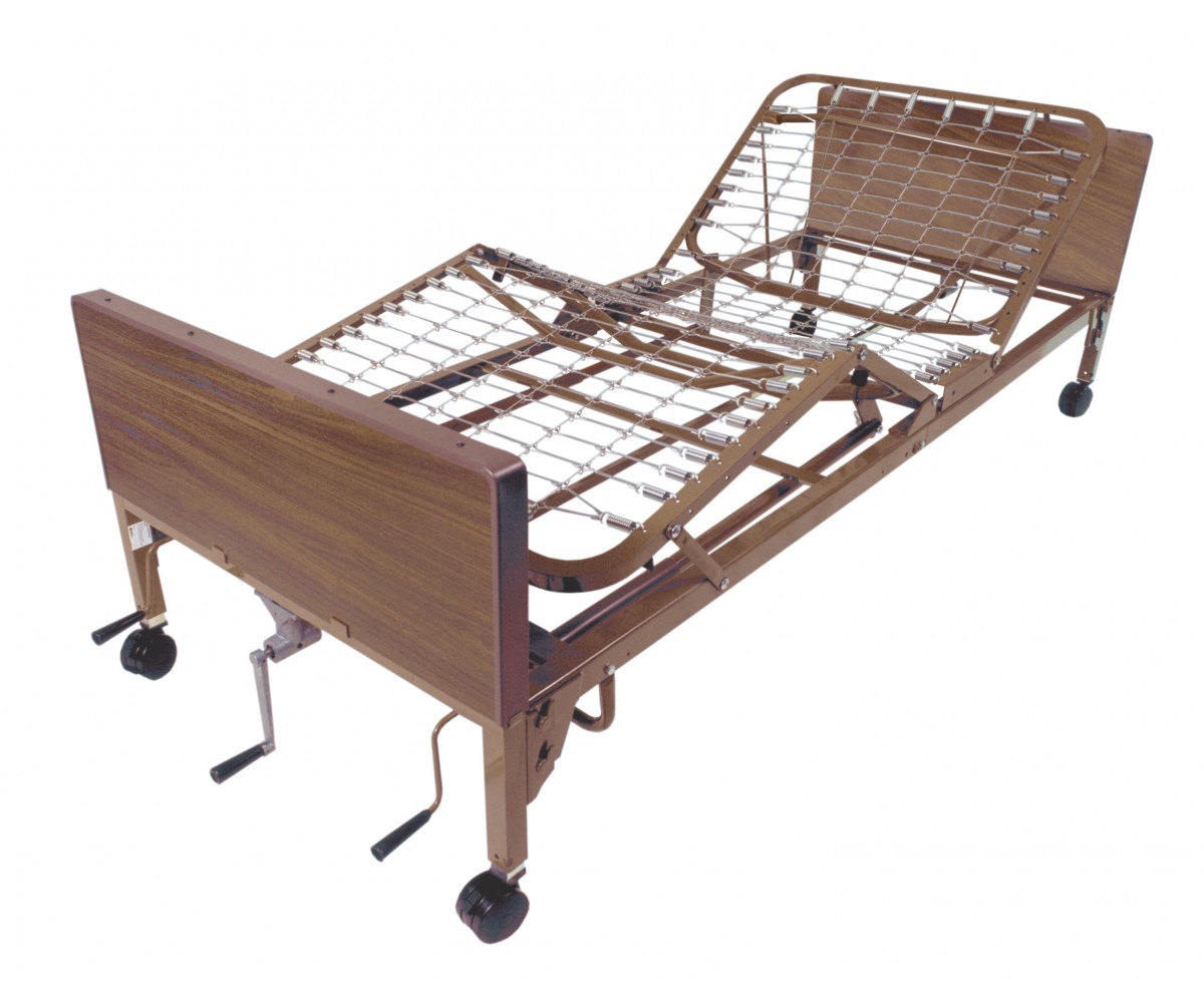 Multi Height Manual Hospital Bed with Full Rails and Therapeutic Support Mattress