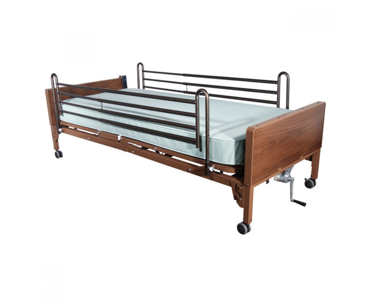 Multi Height Manual Hospital Bed with Full Rails and Innerspring Mattress