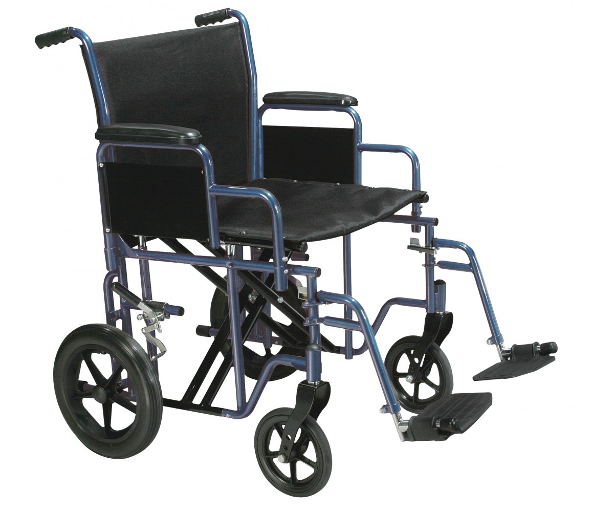 Bariatric Heavy Duty Blue Transport Wheelchair with Swing Away Footrest