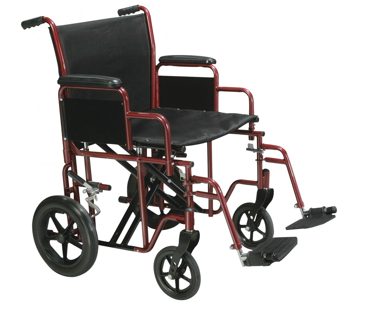 Bariatric Heavy Duty Red Transport Wheelchair with Swing Away Footrest