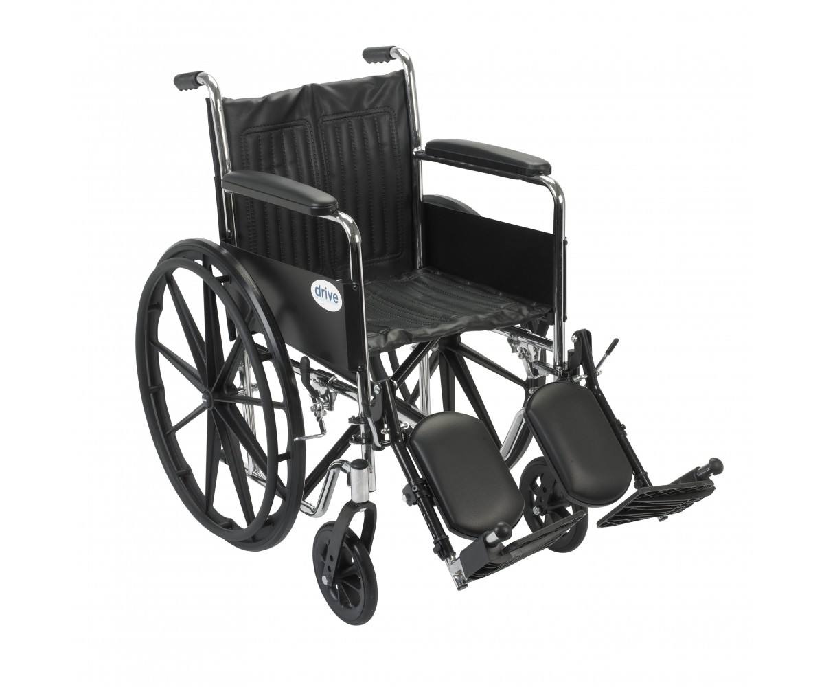 Chrome Sport Wheelchair with Full Arms and Elevating Leg Rest