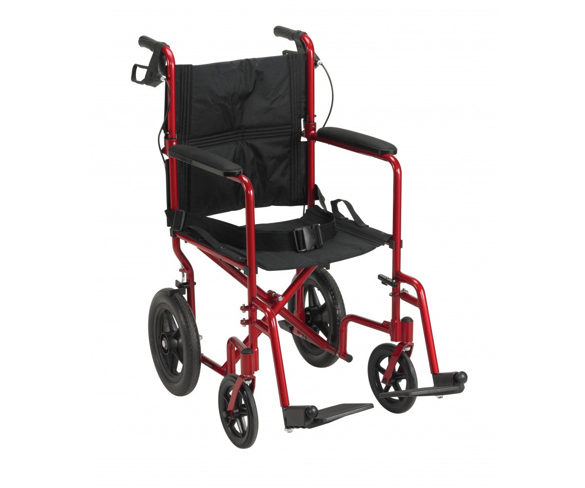 Lightweight Expedition Red Transport Wheelchair with Hand Brakes