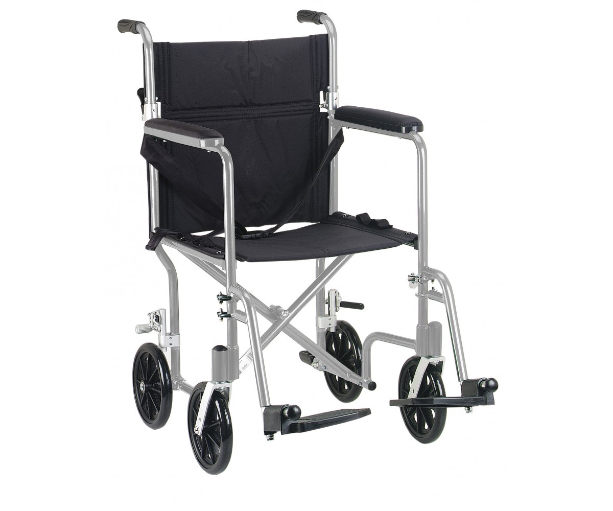 19" Flyweight Lightweight Silver Transport Wheelchair