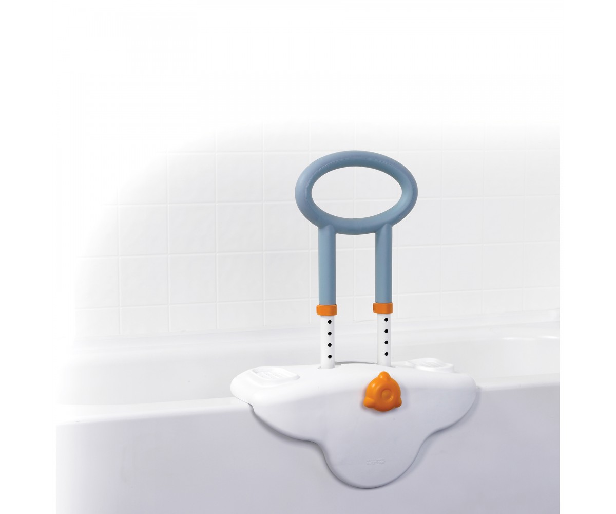 Michael Graves Clamp On Height Adjustable Tub Rail with Soft Cover Soap and Shampoo Dish