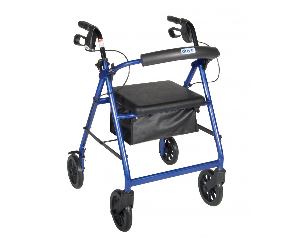 Blue Rollator Walker with Fold Up Removable Back Support Padded Seat