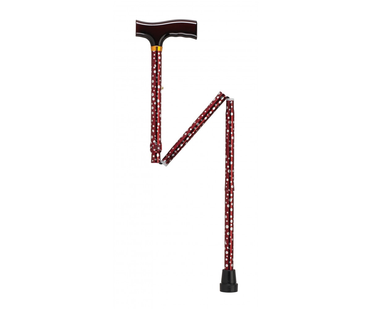 Lightweight Adjustable White Dot Folding Cane with T Handle