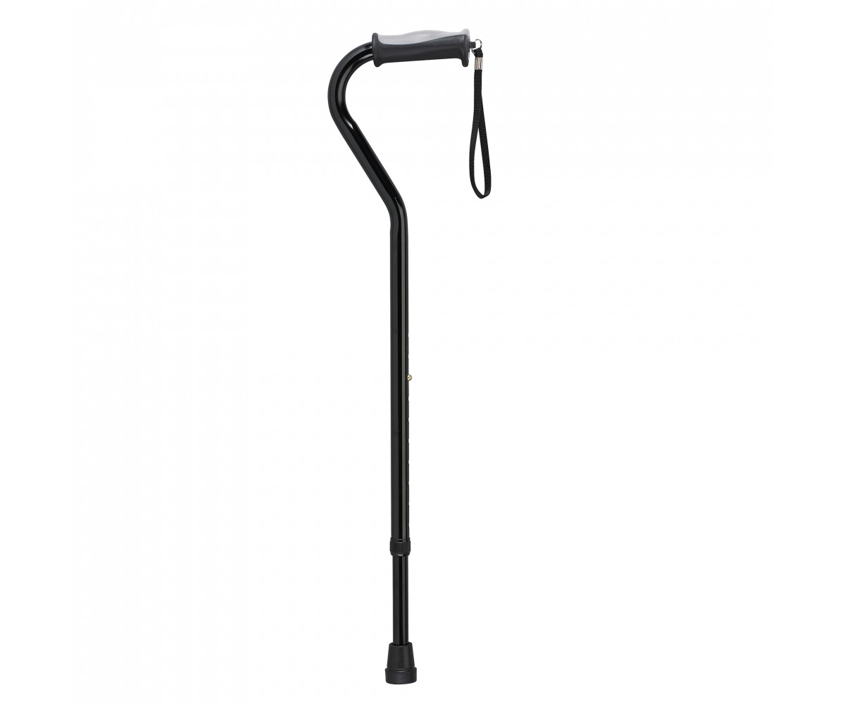 Adjustable Height Offset Handle Black Cane with Gel Hand Grip