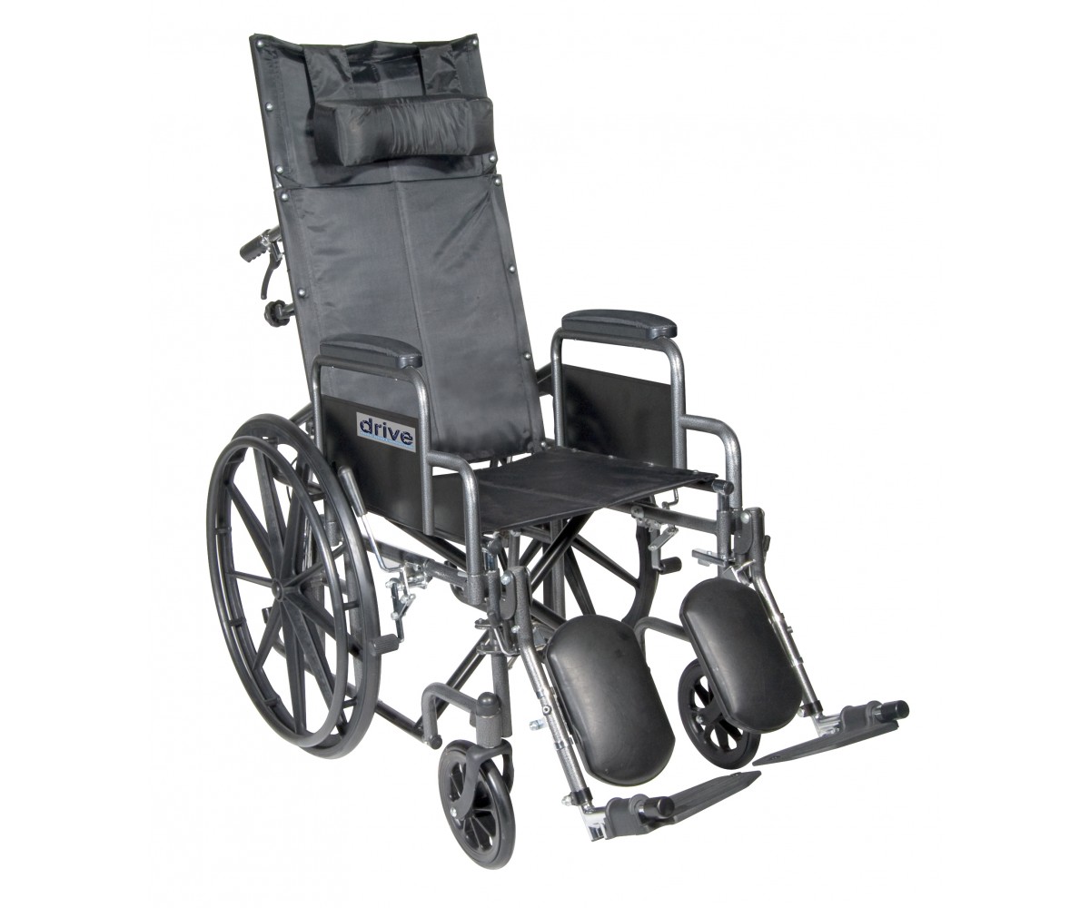 Silver Sport Reclining Wheelchair with Detachable Desk Length Arms and Elevating Leg rest