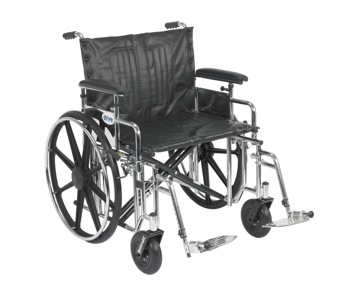 Sentra Extra Heavy Duty Wheelchair with Detachable Adjustable Full Arms and Swing Away Footrest