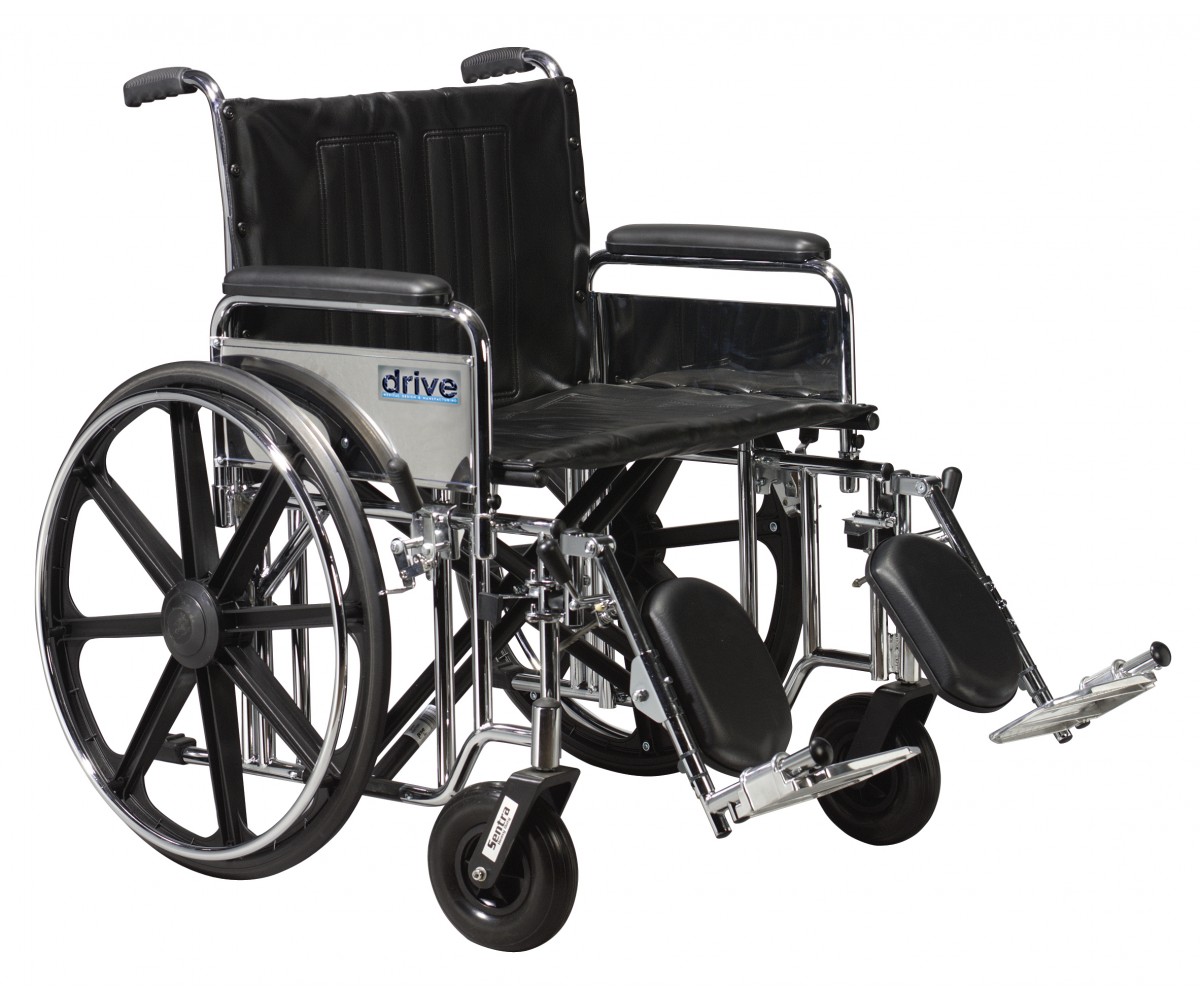 Sentra Extra Heavy Duty Wheelchair with Detachable Adjustable Full Arms and Elevating Leg Rest