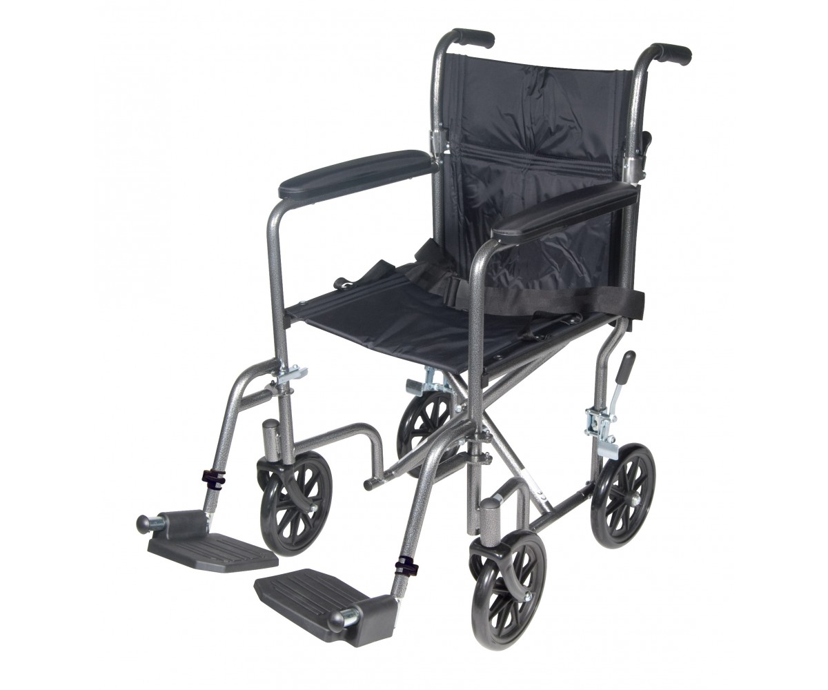 Lightweight Steel Transport Wheelchair with Fixed Full Arms