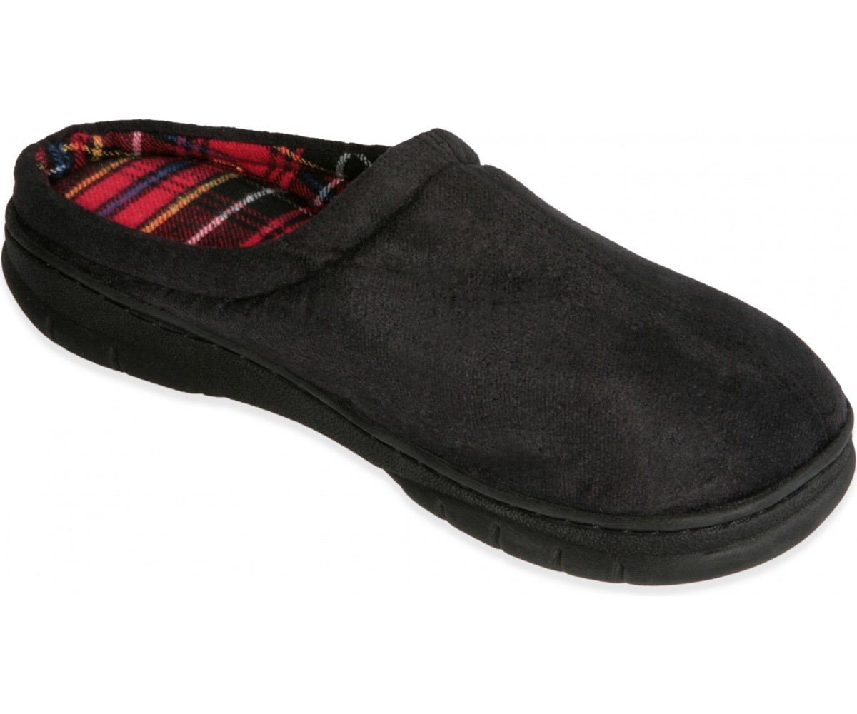 DeluxeComfort Deluxe Comfort Mens Memory Foam Slipper Size 11 12 Suede Vamp Checkered Lining Memory Foam Insole Strong TPR Outsole Mens Slippers Black