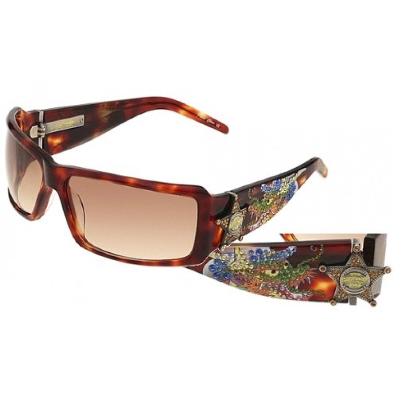DeluxeComfort Ed Hardy Sheriff Dragon Sunglasses EHS 021 Tokyo Tortoise Solid Brown