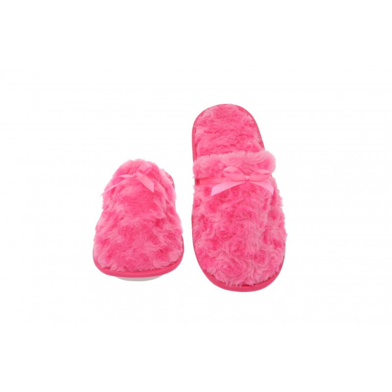 Rose Peddle Fleece Slipper Hot Pink Memory Foam