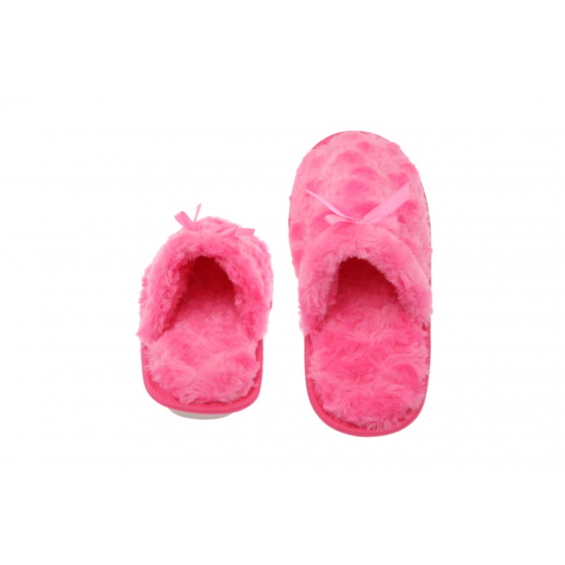 Rose Peddle Fleece Slipper Hot Pink Memory Foam