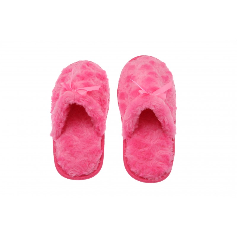 Rose Peddle Fleece Slipper Hot Pink Memory Foam