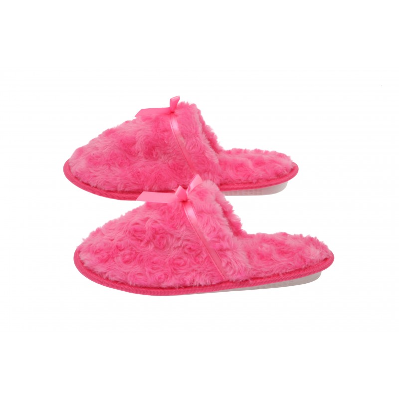 Rose Peddle Fleece Slipper Hot Pink Memory Foam