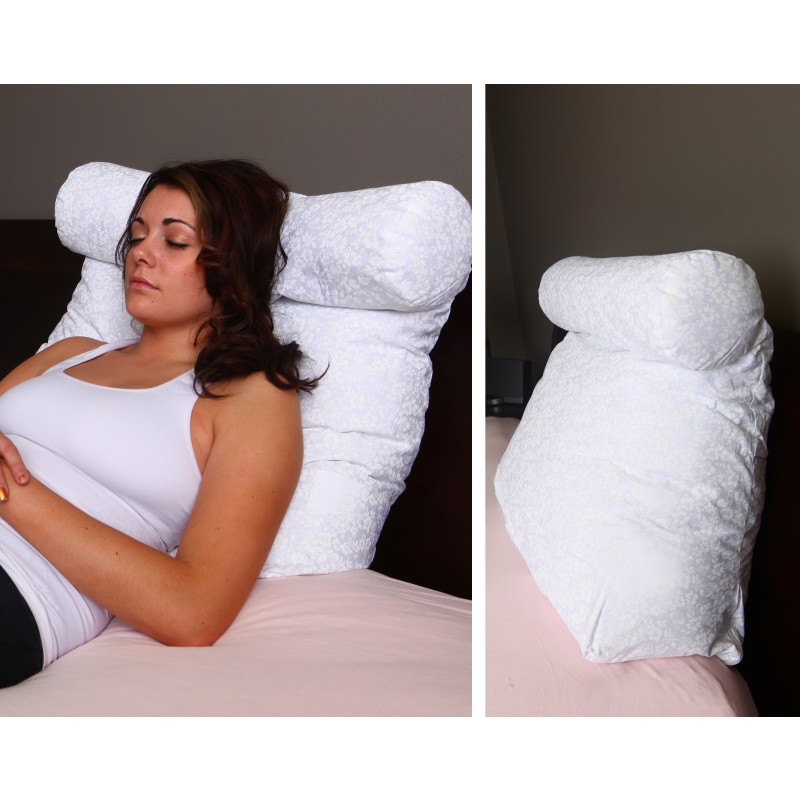 Deluxe Comfort Relax In Bed Pillow - Therapeutic Back  Pillow - Poly-Fiber Foam With Built-In Neck Roll - Reading and Bed Rest  Lounger - Bed Pillow, White