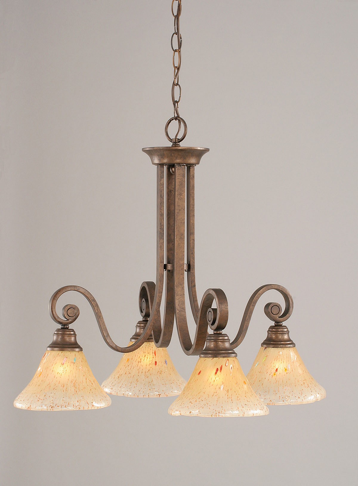Curl 4 Light Chandelier Shown In Bronze Finish With 7