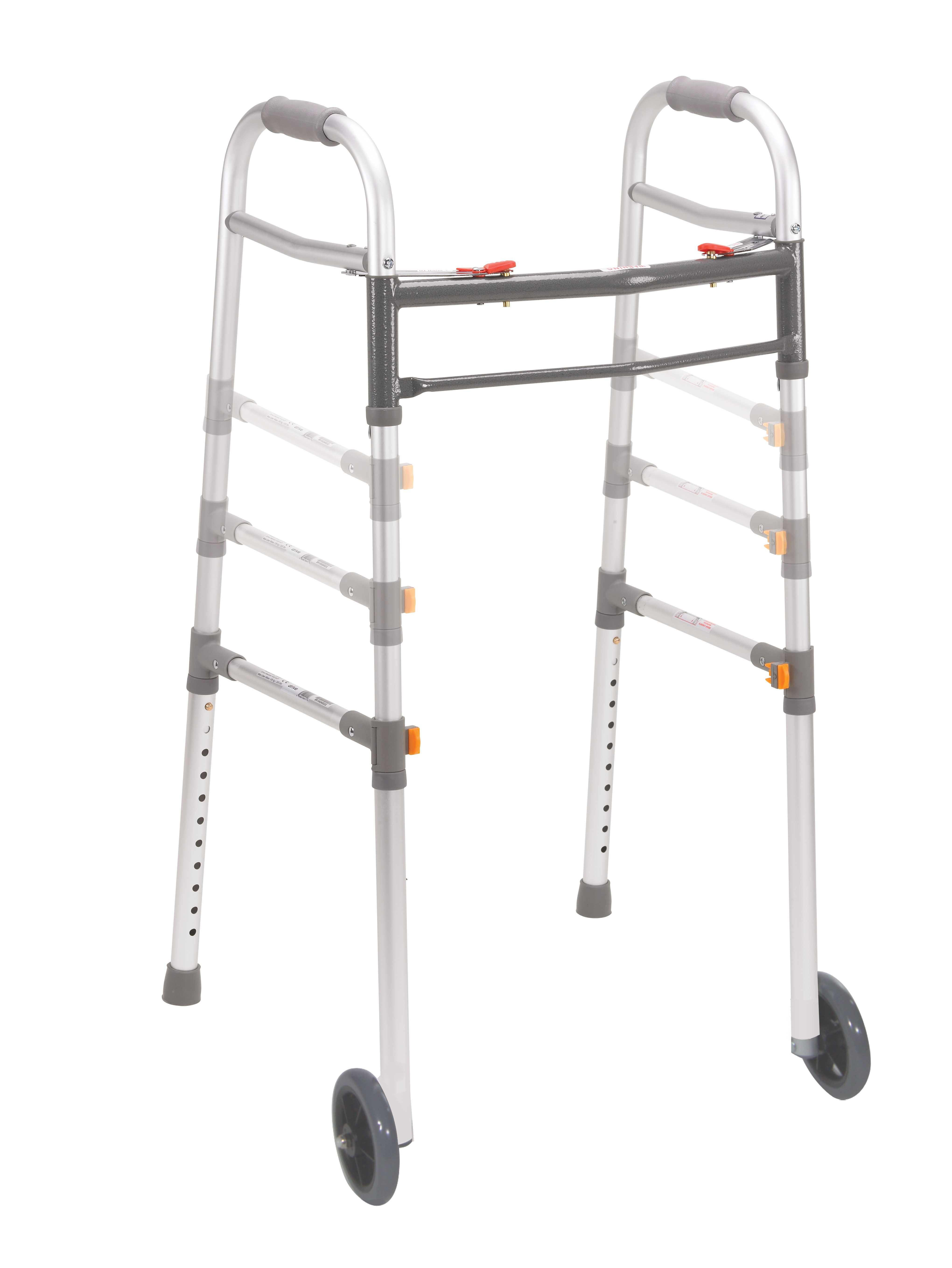 Two Button Folding Universal Walker with 5" Wheels