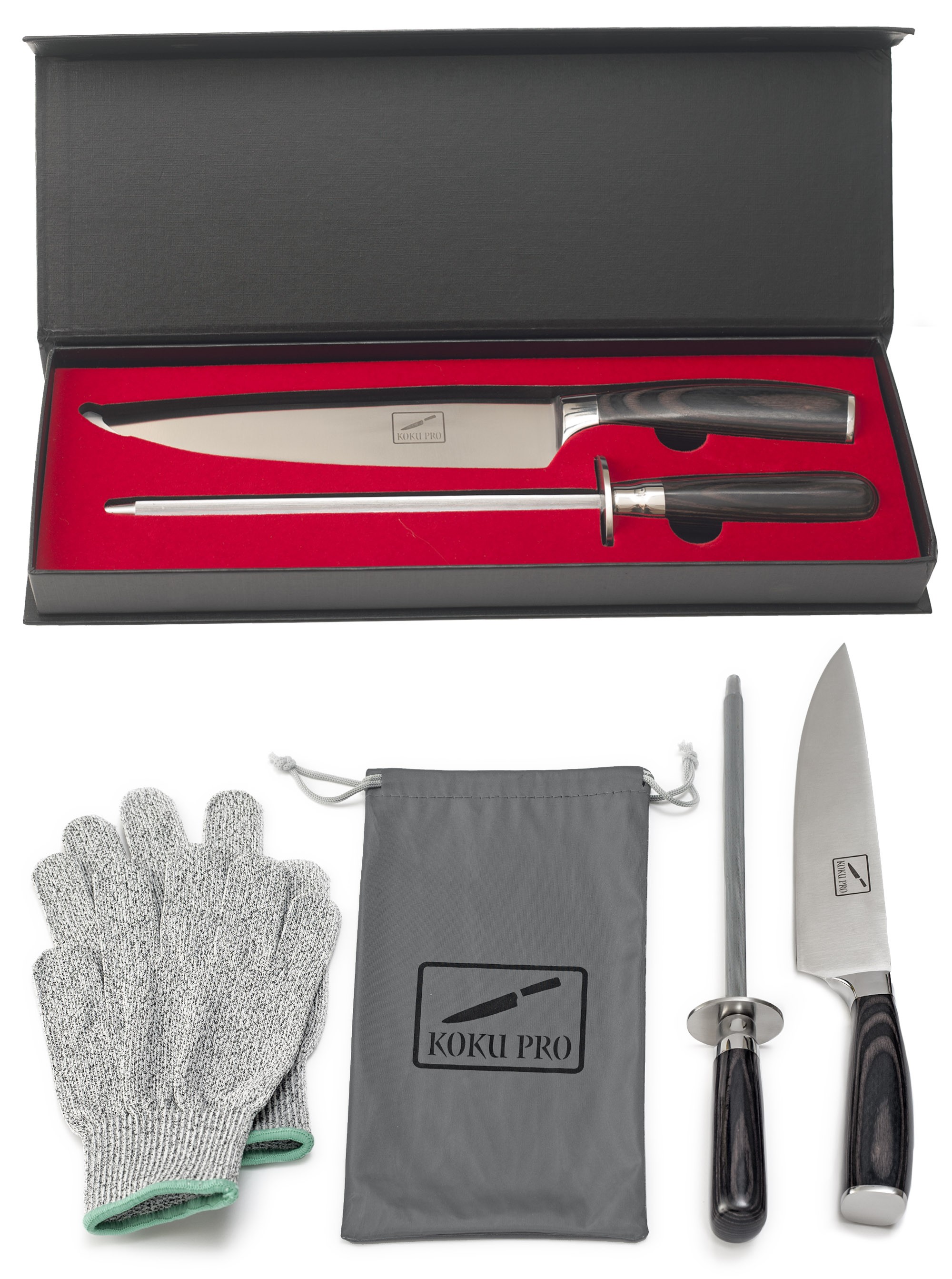 Koku Pro - Large Gloves - Japanese Style Chef Kitchen  knife 8 inch Sharp Chef's Knife - High Carbon