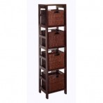 Winsome Wood Leo Wood 4 Tier Storage Shelf With 4 Small Rattan Baskets