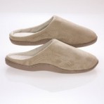 Men's Memory Foam Slippers - Beige Suede Micro Fleece Slippers With Side Stitches