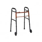 DMI Two-Button Release Aluminum Folding Walker With 5" Non-Swivel Wheels, Black