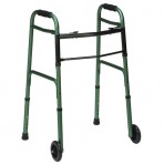 DMI Two-Button Release Aluminum Folding Walkers With 5" Non-Swivel Wheels, Green