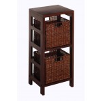 Winsome Wood Leo Wood 2 Tiered Shelf with 2 Rattan Baskets