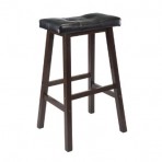 Winsome Mona Faux-Leather Cushion Saddle-Seat Stool with Wood Legs