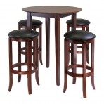 Winsome Fiona 5-Piece Round High Pub Table Set in Antique Walnut Finish