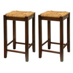 Winsome Wood 24-Inch Antique Walnut Square Rush Seat Bar Stools, Set of 2