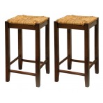 Winsome Wood 24-Inch Antique Walnut Square Rush Seat Bar Stools, Set of 2
