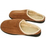 Mens Memory Foam Microsuede Slip-On House Slipper, Size 9-10 - Soft Wear Resistant Microsuede - Slip Resistant Durable Rubber Sole - Warm Cozy Wool Fleece Lining - Mens Slippers, Camel Brown