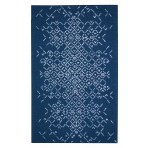 Geometric Freya Wool Rug Navy Blue - White - 2'6" x 10'