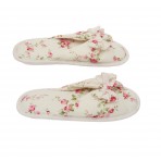 Floral Peonies Printed Cotton Women Memory Foam Foot Bed Slipper with Butterfly Tie