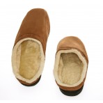 Camel Suede Male Slippers with Wool Fleece Lining