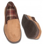 Deluxe Comfort Mens Faux Suede Memory Foam Dress Slipper, Size 11-12 - Warm And Stylish Tartan Plaid Fleece Lining - Durable Non-Marking Ruber Sole - Soft Faux Suede Outer - Mens Slippers, Camel Brown
