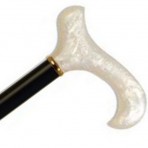 Wood Cane With Acrylic Pearl Derby Handle and Collar - Black Stain