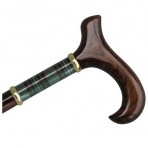 Wood Cane With Derby Handle and Green Plaid Inset - Walnut