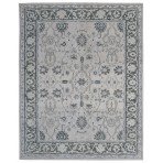 Hand Knotted Oushak Turkish Ivory Green Rug 4255 8' x 10'